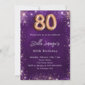 Invitation 80e anniversaire violet or rose violet (Devant)
