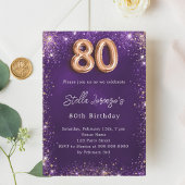 Invitation 80e anniversaire violet or rose violet