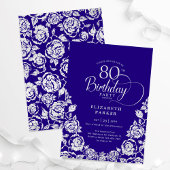 Invitation 80e anniversaire violet Roses d'argent