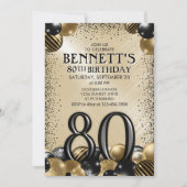 Invitation 80e Ballons Black Gold Anniversaire (Devant)