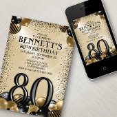 Invitation 80e Ballons Black Gold Anniversaire