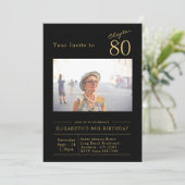Invitation 80e Black Gold 80e fête d'anniversaire Photo (Debout devant)