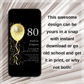 Invitation 80e | Black & Gold Parties scintillant Balloon Ann