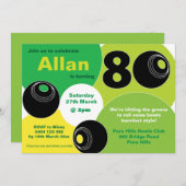 Invitation 80e Bowls de pelouse Barefoot Bowling Anniversaire (Devant / Derrière)