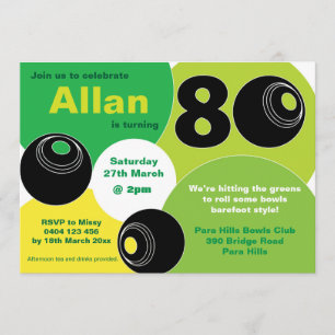 Invitation 80e Bowls de pelouse Barefoot Bowling Anniversaire