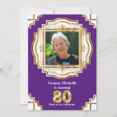 Invitation 80e cadre de photo blanc violet doré 80 (Devant)