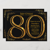 Invitation 80e fête d'anniversaire, 80, grand Gatsby, noir&or (Devant / Derrière)
