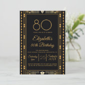 Invitation 80e fête d'anniversaire Black Gold Elegant Personn (Debout devant)