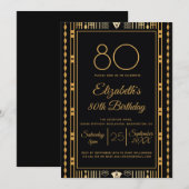 Invitation 80e fête d'anniversaire Black Gold Elegant Personn (Devant / Derrière)