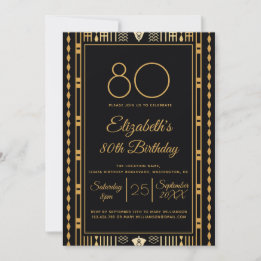 Invitation 80e fête d'anniversaire Black Gold Elegant Personn