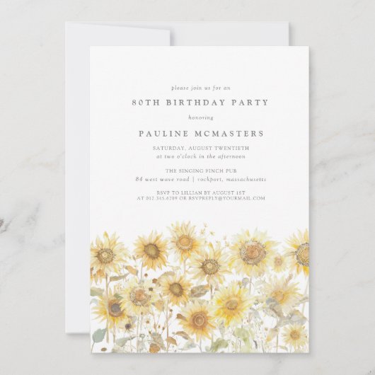 Invitation 80e fête d'anniversaire Boho Summer Sunflower Gard (Devant)