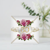 Invitation 80e fête d'anniversaire des femmes rose roses or b (Debout devant)