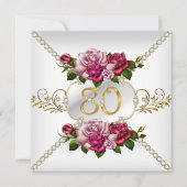 Invitation 80e fête d'anniversaire des femmes rose roses or b (Devant)