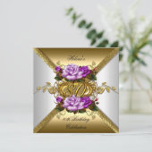 Invitation 80e fête d'anniversaire Elegant Purple Gold Roses  (Debout devant)