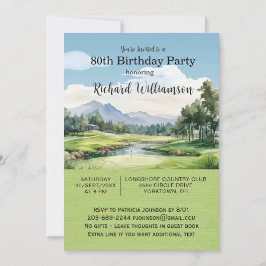 Invitation 80e fête d'anniversaire Fête de Golf pour hommes (Devant)
