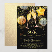 Invitation 80e fête d'anniversaire Gold Black Parties scintil (Devant / Derrière)