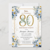 Invitation 80e fête d'anniversaire Gold Elegant Daisy Floral (Devant)