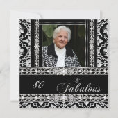 Invitation 80e fête d'anniversaire Noir Blanc Damas Diamond (Devant)