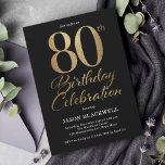 Invitation 80e fête d'anniversaire Noir & Or<br><div class="desc">80e anniversaire invitation en noir et or</div>