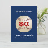 Invitation 80e fête d'anniversaire, nom, Baseball bleu et rou (Debout devant)
