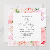 Invitation 80e fête d'anniversaire Pink Peony Floral Carré (Devant)