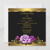 Invitation 80e fête d'anniversaire Purple Gold Roses Noir (Dos)