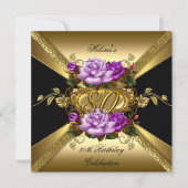 Invitation 80e fête d'anniversaire Purple Gold Roses Noir (Devant)