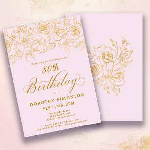 Invitation 80e fête d'anniversaire Rose d'or Floral Blush ros