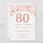 Invitation 80e fête d'anniversaire surprise - Rose blanche or (Devant)