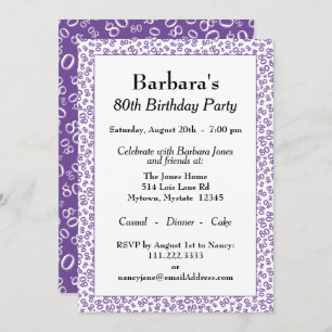 Invitation 80e fête d'anniversaire violet/blanc Motif numériq
