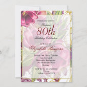 Invitation 80e Fleur de Bourgogne dorée Élégant Anniversaire  (Dos)