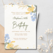 Invitation 80e Fleurs Bleues Jaunes Boho Aquarelle Anniversai
