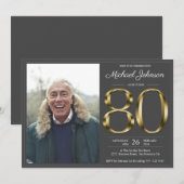Invitation 80e Gold Texte gris foncé photo Classy Anniversair (Devant / Derrière)