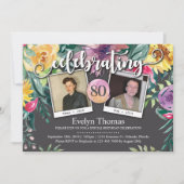 Invitation 80e Photo Aquarelle Florale Femme fête d'anniversa (Devant)