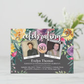 Invitation 80e Photo Aquarelle Florale Femme fête d'anniversa (Debout devant)