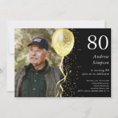 Invitation 80e | Photo Parties scintillant Noir & Or Annivers (Devant)