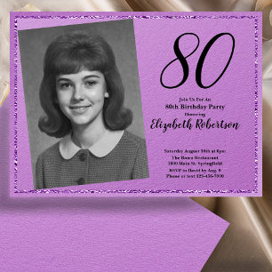 Invitation 80e photo personnalisée violet et noir