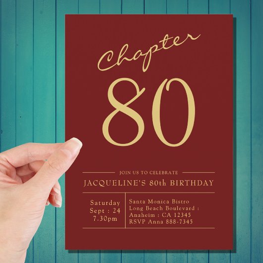Invitation 80e Red Gold 80e fête d'anniversaire