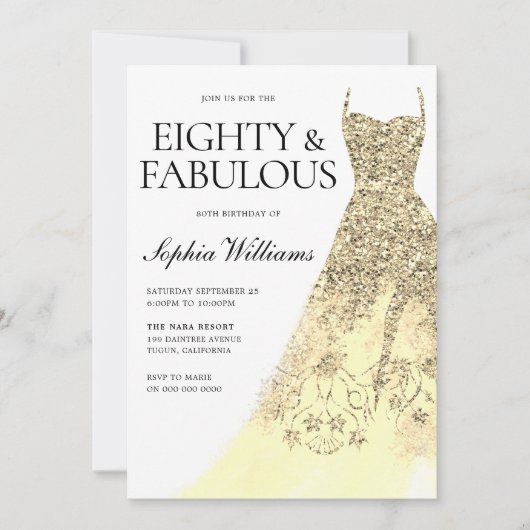 Invitation 80e Robe d'or 80e fête d'anniversaire (Devant)