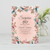 Invitation 80e Surprise Anniversaire Femmes Rose Turquoise Fl (Debout devant)