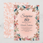 Invitation 80e Surprise Anniversaire Femmes Rose Turquoise Fl (Devant / Derrière)