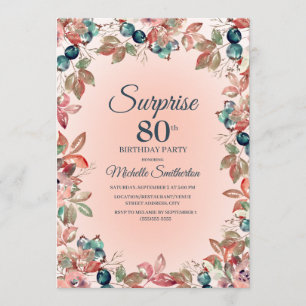 Invitation 80e Surprise Anniversaire Femmes Rose Turquoise Fl