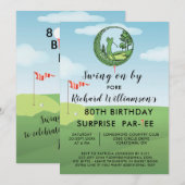 Invitation 80e Surprise Anniversaire Party Thème de golf masc (Devant / Derrière)