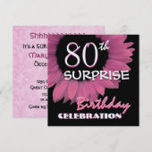 Invitation 80e SURPRISE Anniversaire tournesol rose 001 (Devant / Derrière)