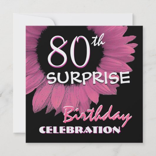 Invitation 80e SURPRISE Anniversaire tournesol rose 001 (Devant)