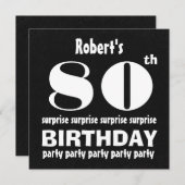 Invitation 80e SURPRISE Birthday Party Black White W127 (Devant / Derrière)
