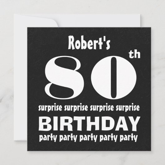 Invitation 80e SURPRISE Birthday Party Black White W127 (Devant)