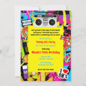 Invitation 80's 1980s Yellow Retro thème Anniversaire fête (Devant)