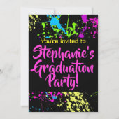 Invitation 80s 90s Modern Paint Splatter Graduation Party (Devant)