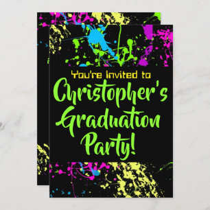 Invitation 80s 90s Paint Splatter Graduation Party